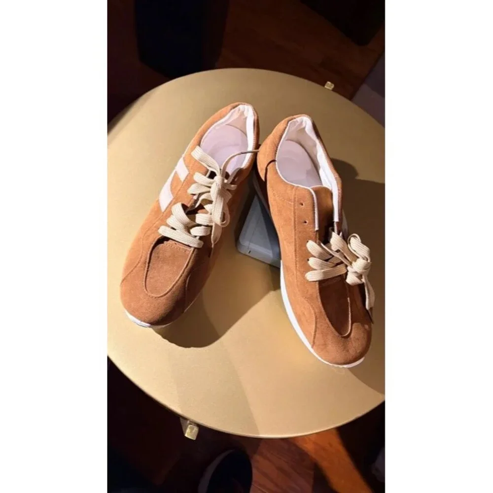 New Brown Faux Suede Sneakers Sz 9